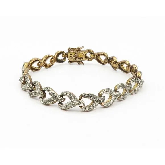 925 Sterling Silver Vintage Genuine Diamond Wrench Link Chain Bracelet BT5249